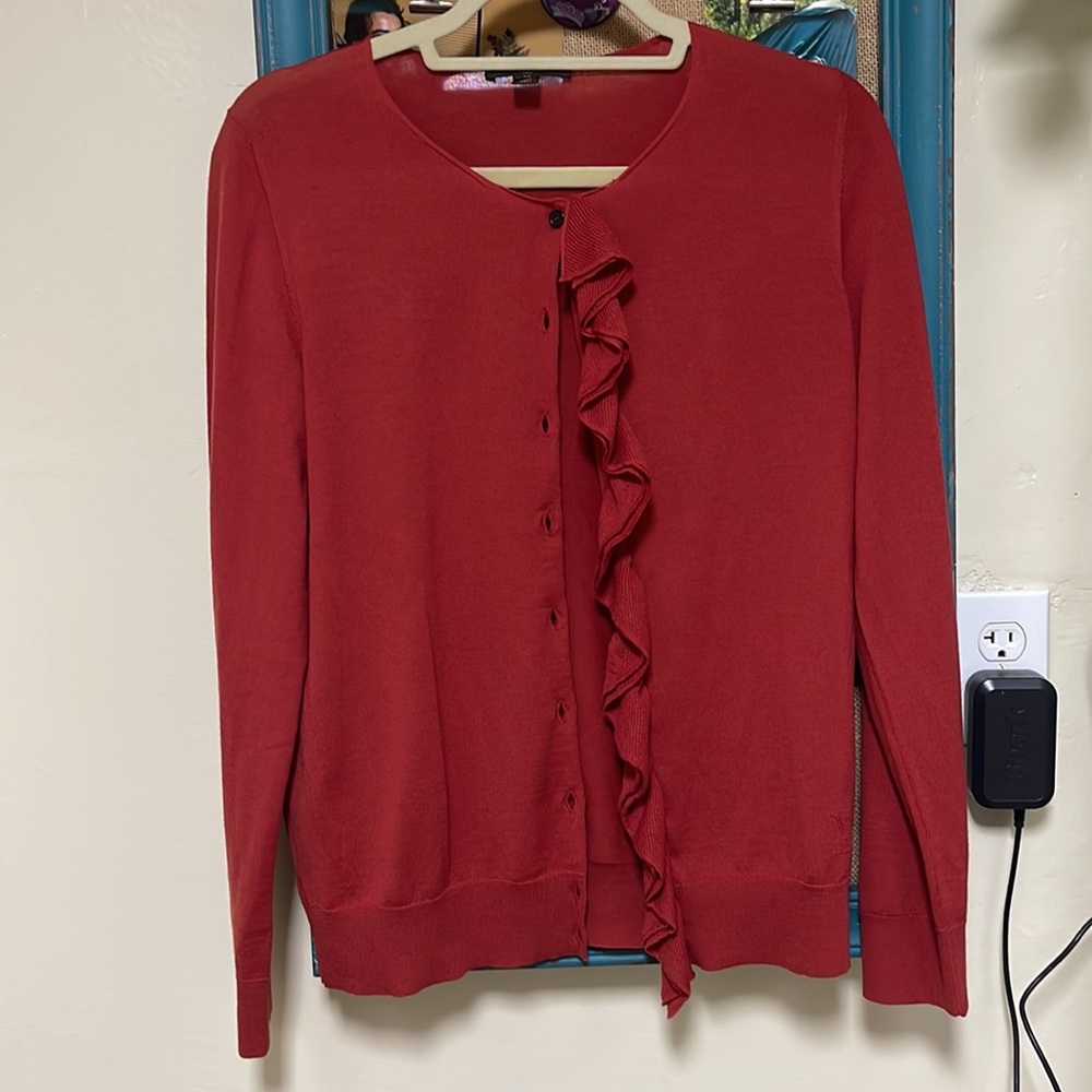 Louis Vuitton Ruffled Rust Button Down Cardigan - image 3
